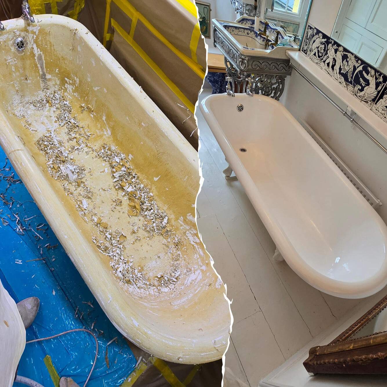 n Roll top bath re-enamelled in Worcester Before and after Victorian cast iron roll top bath re-enamelling in Worcester