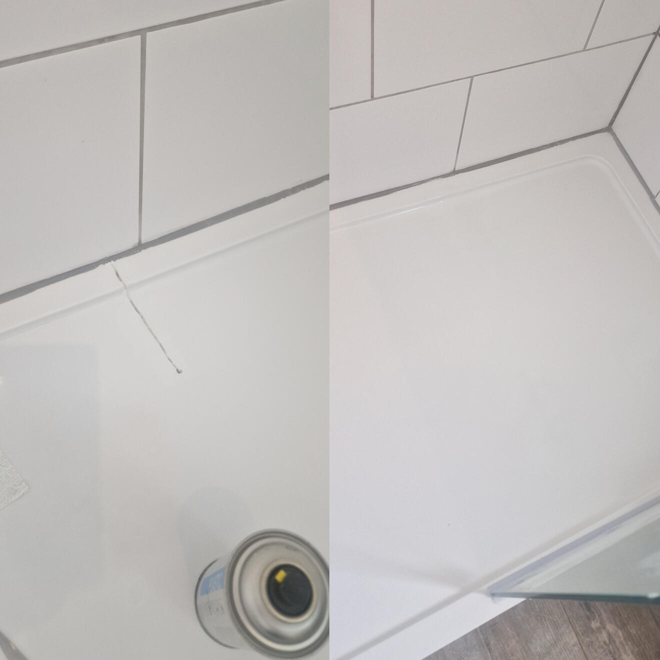 Shower tray crack repair Before and after stone resin shower tray crack repair in Worcester