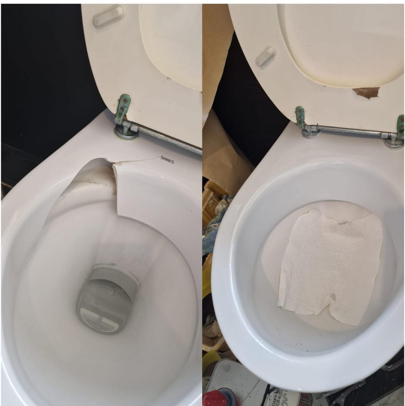 before and after pictures of a ceramic toilet crack repair before and after pictures of a ceramic toilet crack repair in a pub in the center of Worcester