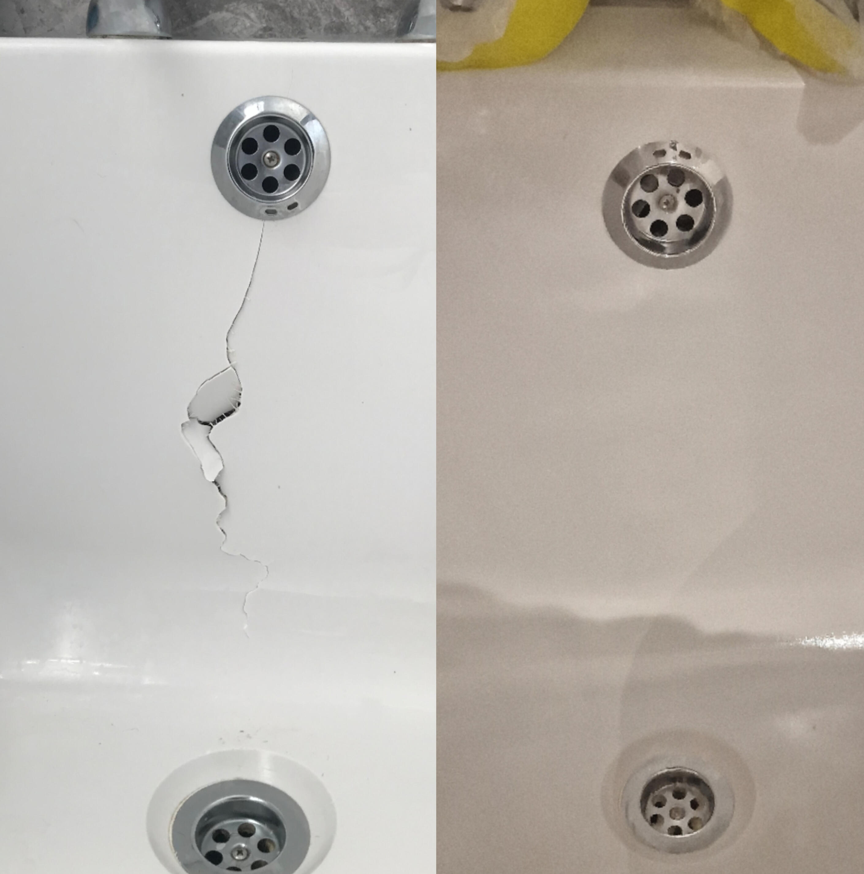 Acrylic Bath Crack Repair Before & After photos of an Acrylic Bath Crack Repair in Warndon villages, Worcester